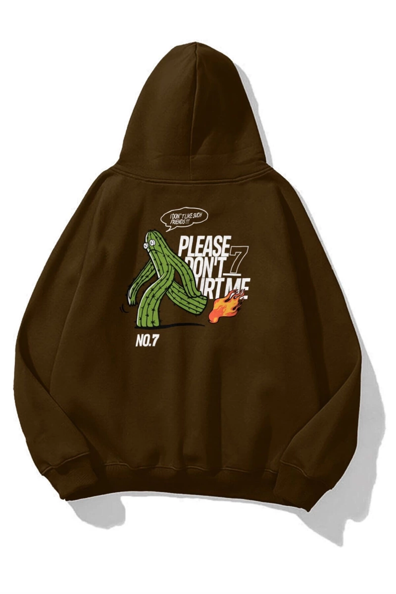Unisex Kahverengi Please Dont Hurt Me Baskılı Kapüşonlu Hoodie