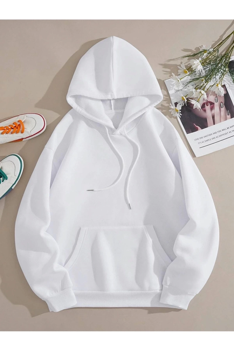 Unisex Kelebek Baskılı Oversize Kapüşonlu Sweatshirt
