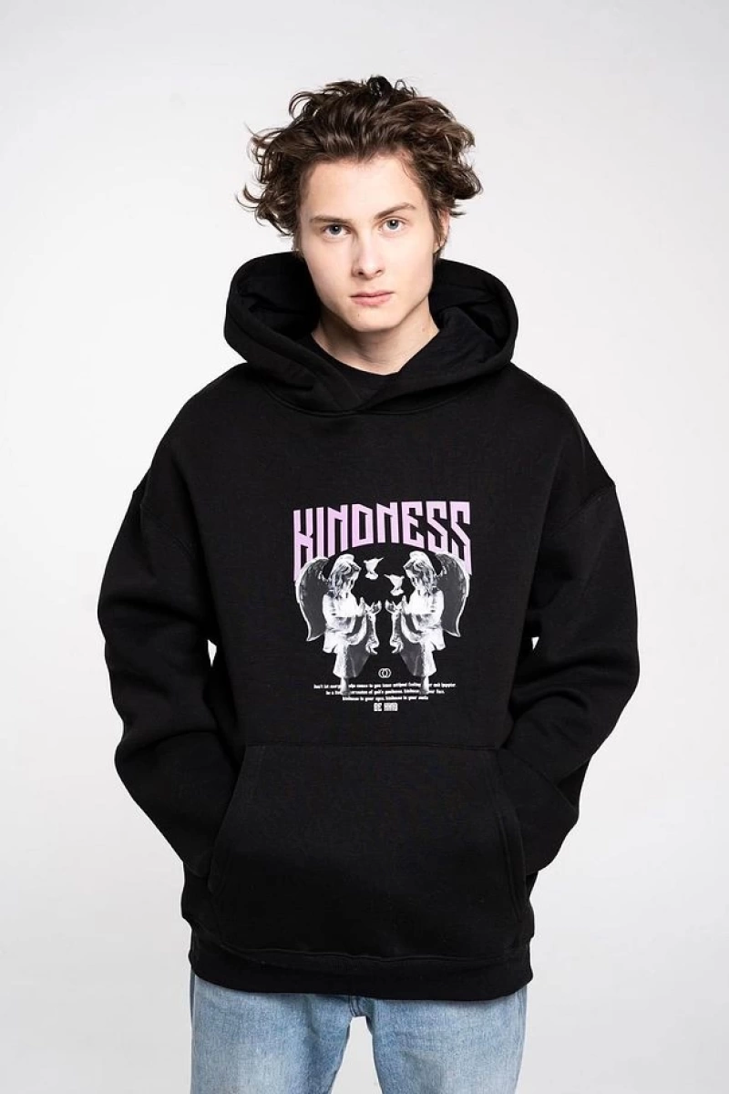 Unisex Kindness Sweatshirt Hoodie Siyah