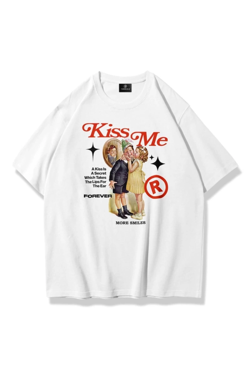 Unisex Kiss Me Tshirt Beyaz