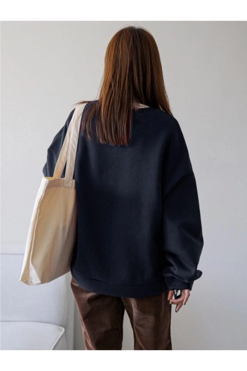 Unisex Laci Vacation Joy Wake Baskılı Oversize Bisiklet Yaka Sweatshirt
