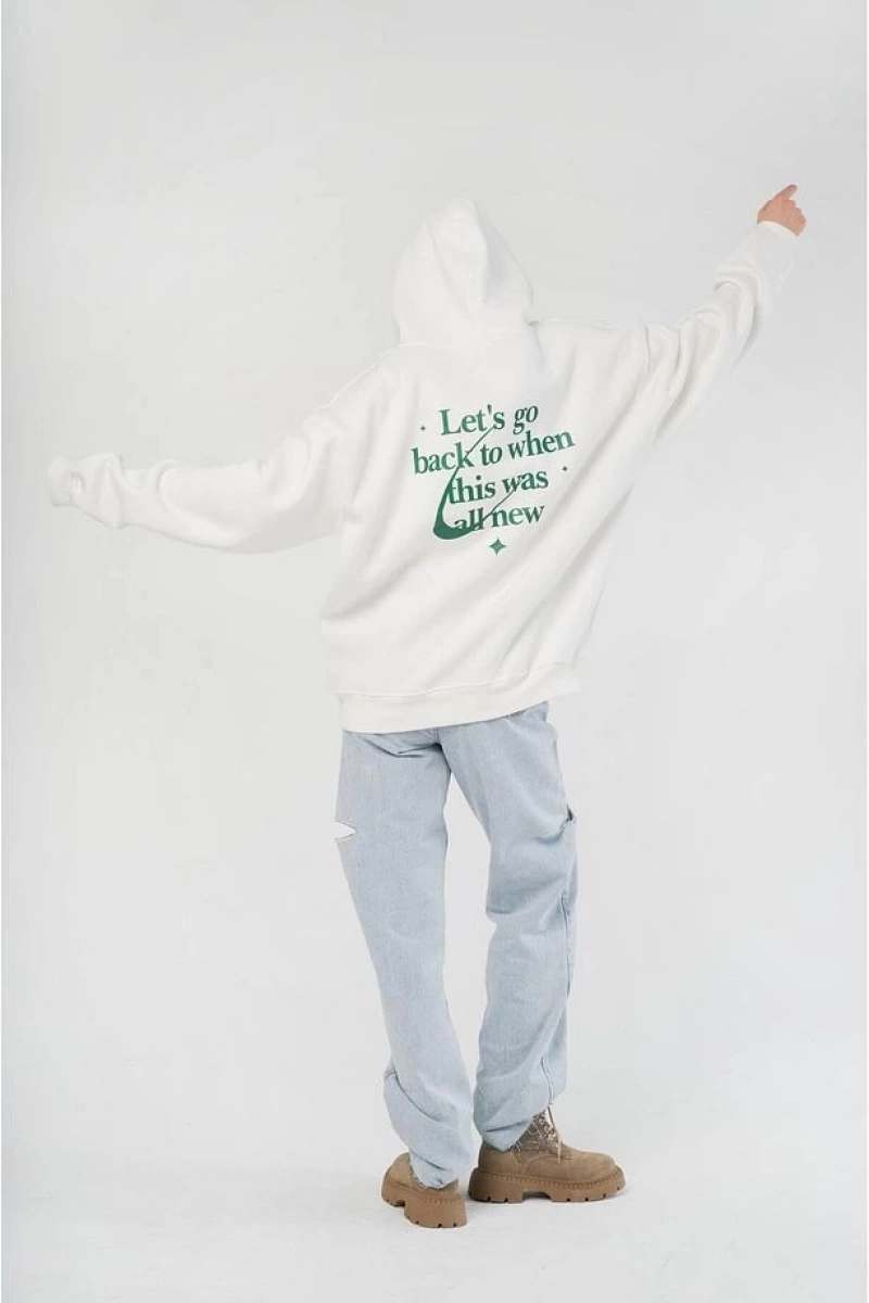 Unisex Lets Go Back Sweatshirt Hoodie Beyaz