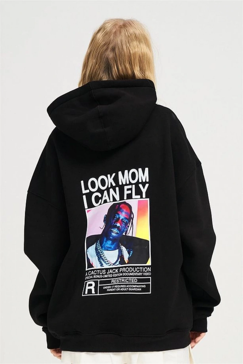 Unisex Look Mom I Can Fly Renkli Siyah Sweatshirt Siyah