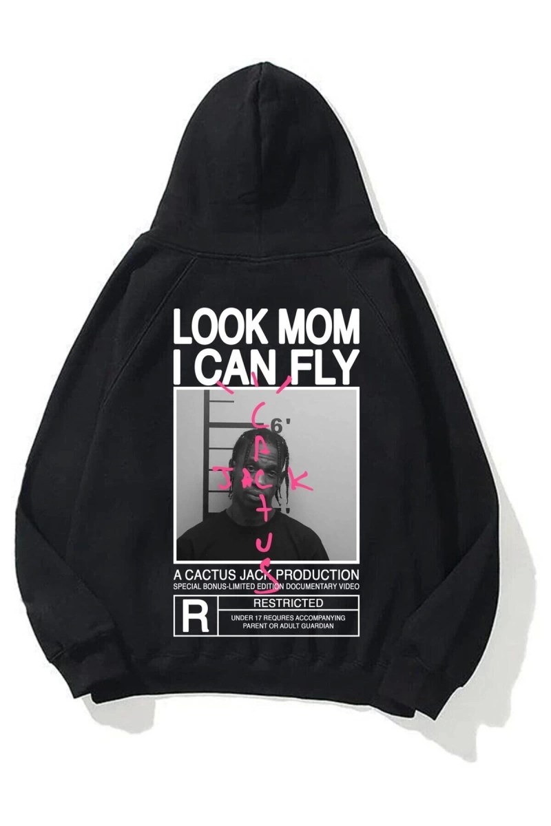 Unisex Look Mom I Can Fly Siyah Sweatshirt