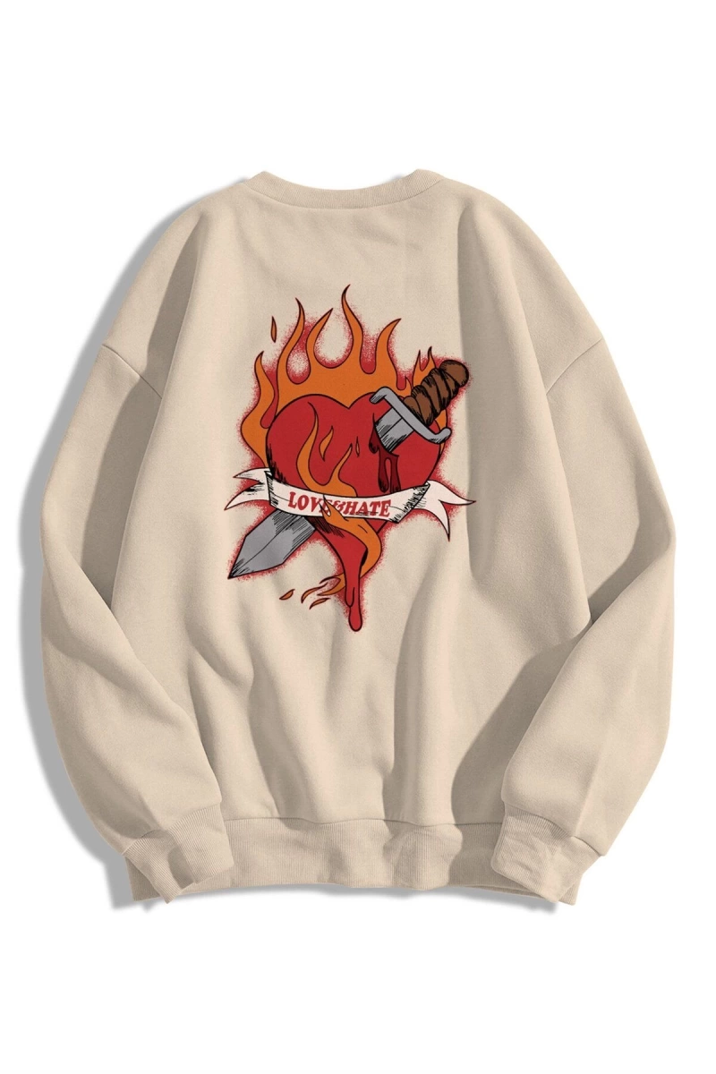 Unisex Love Hate Bisiklet Yaka Sweatshirt Hoodie