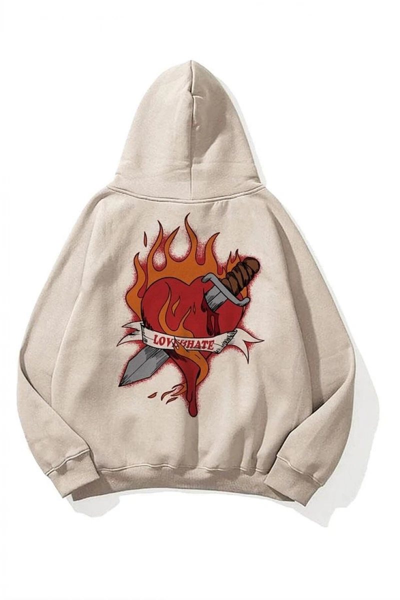 Unisex Love Hate Sweatshirt Hoodie Gri