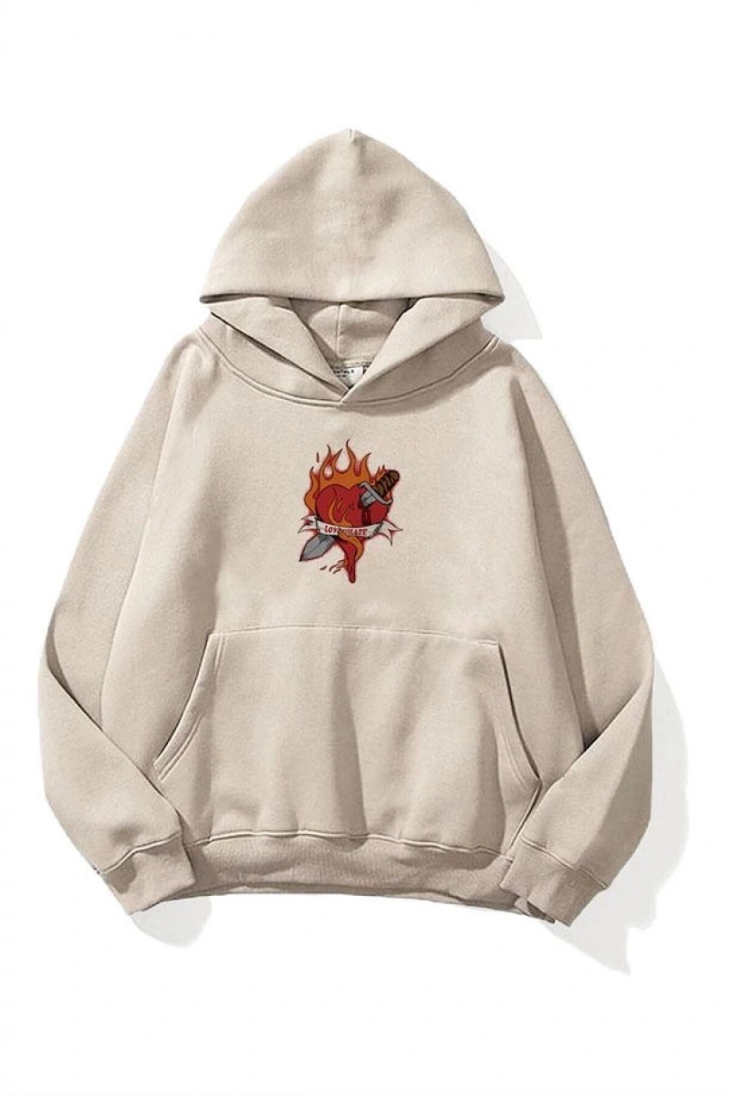 Unisex Love Hate Sweatshirt Hoodie Gri