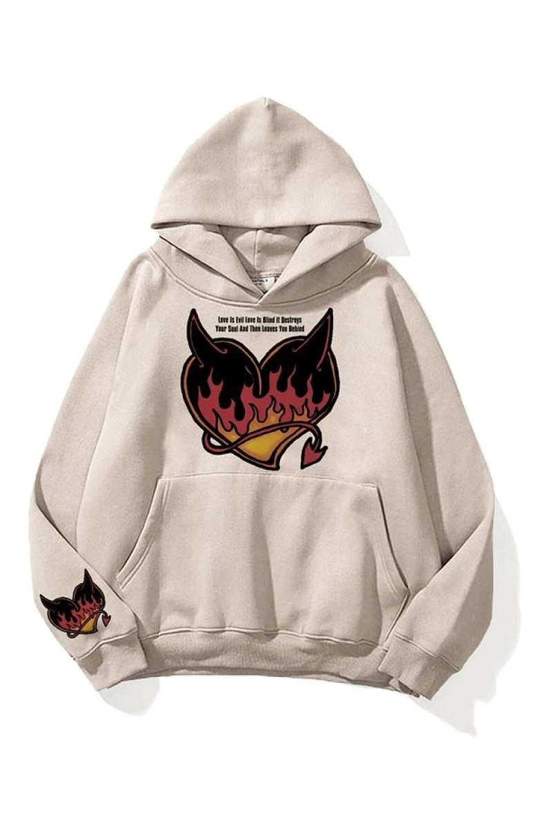 Unisex Love Is Evil Sweatshirt Hoodie Gri