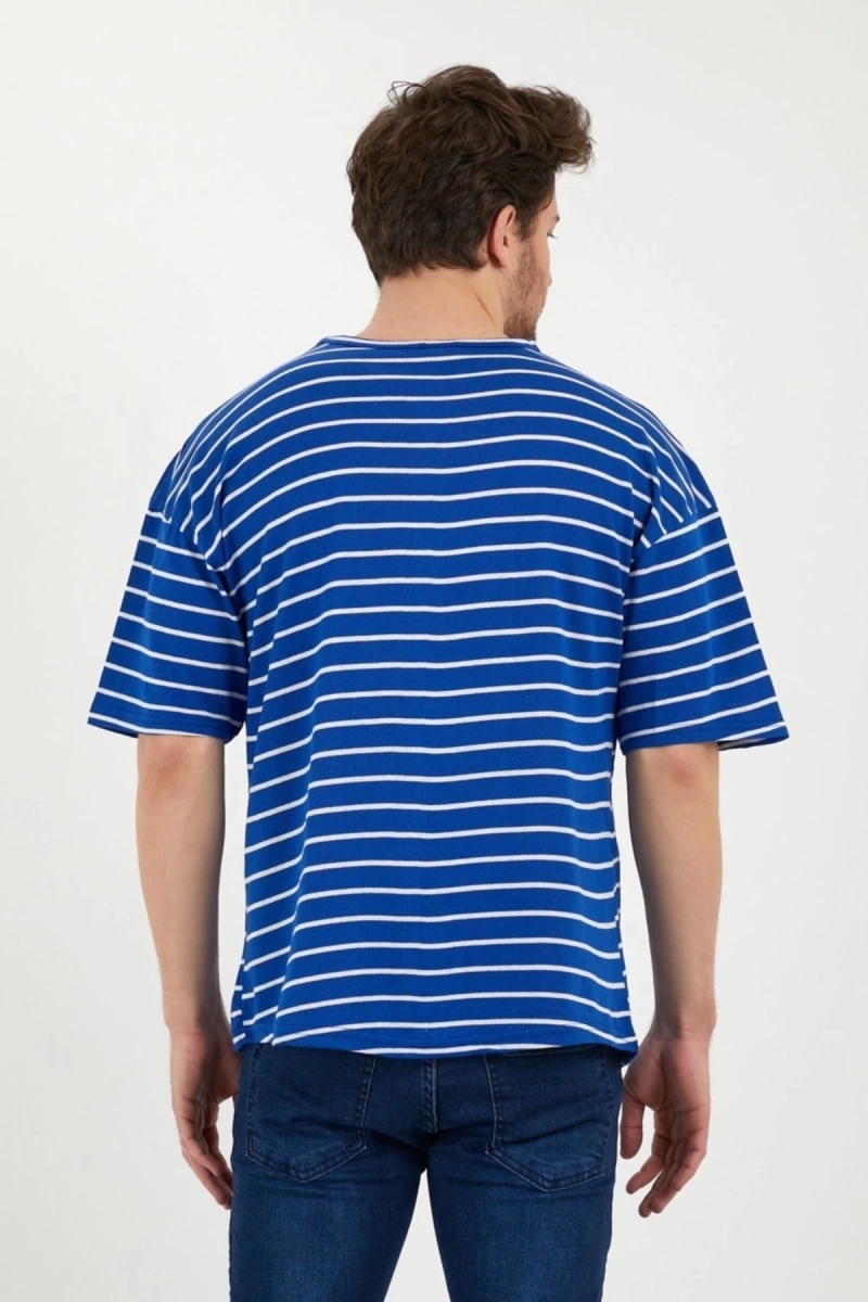 Unisex Mavi Beyaz Çizgili Oversize Tshirt