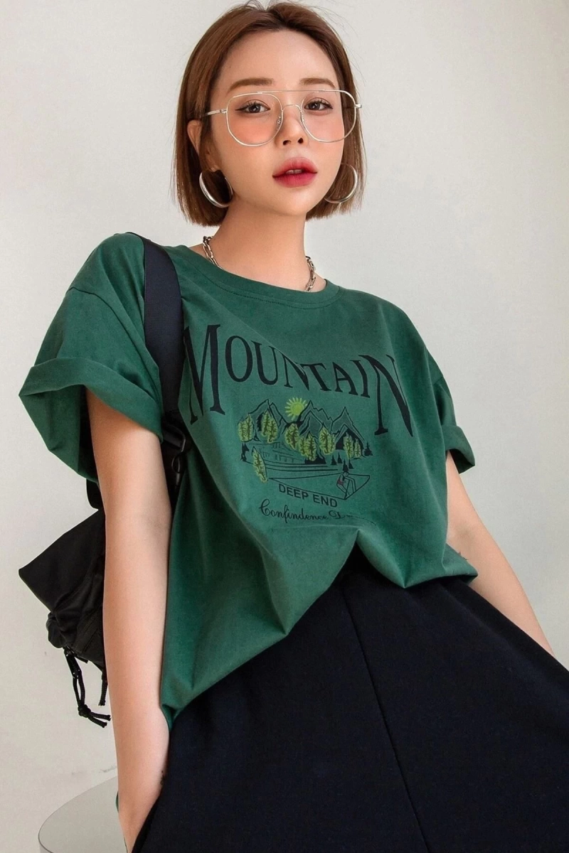 Unisex Montain Baskılı T-shirt