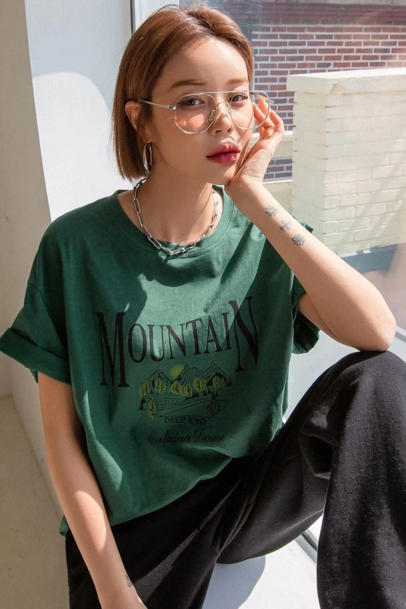 Unisex Montain Baskılı T-shirt