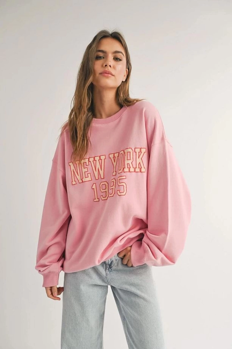 Unisex New York 1995 Bisiklet Yaka Sweatshirt Pembe