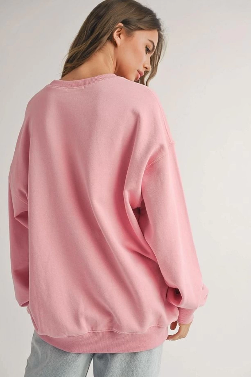 Unisex New York 1995 Bisiklet Yaka Sweatshirt Pembe