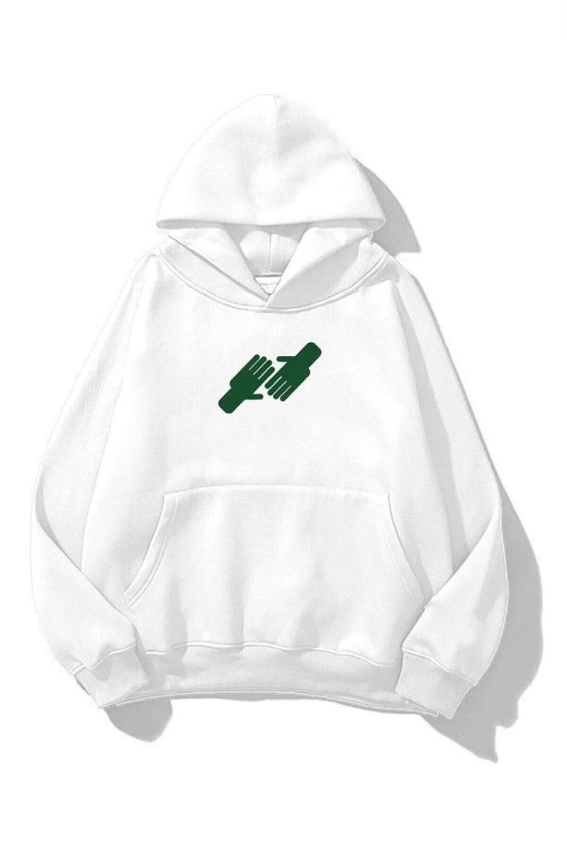 Unisex Nice To Meet You Sweatshirt Hoodie Beyaz