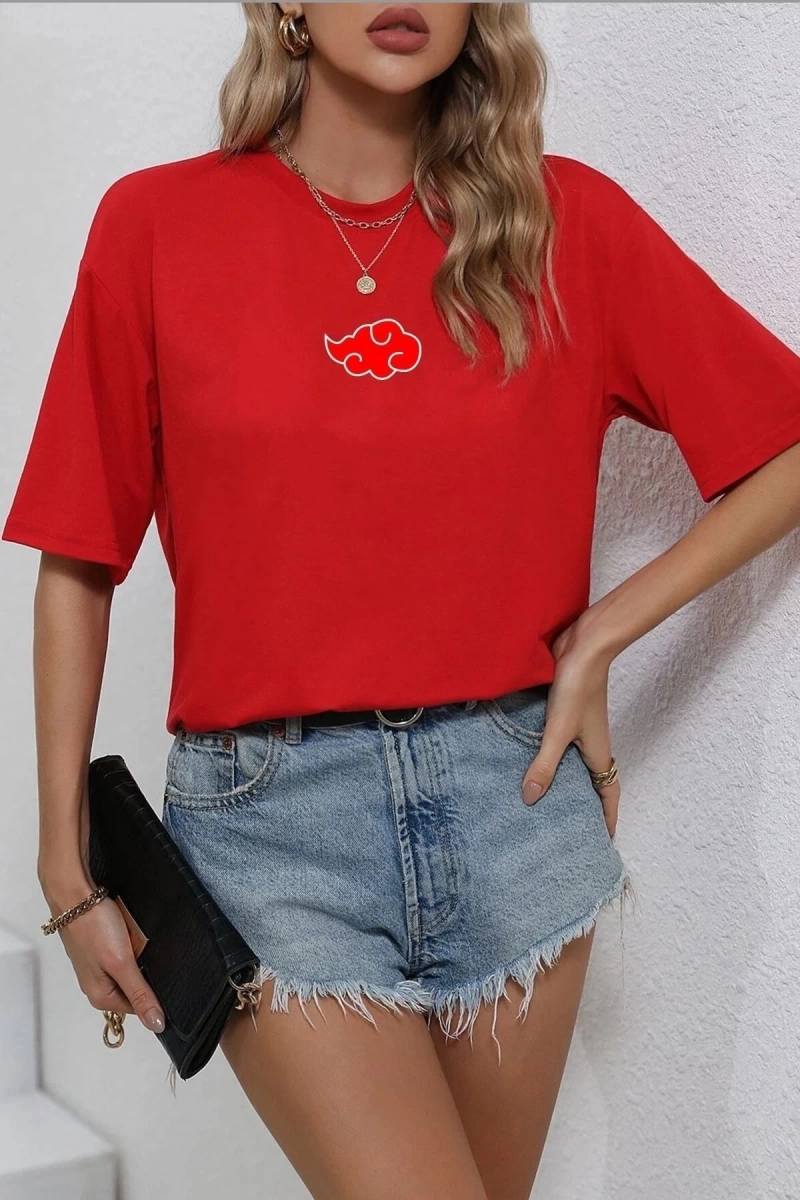 Unisex Ninja Akatsuki Baskılı T-shirt