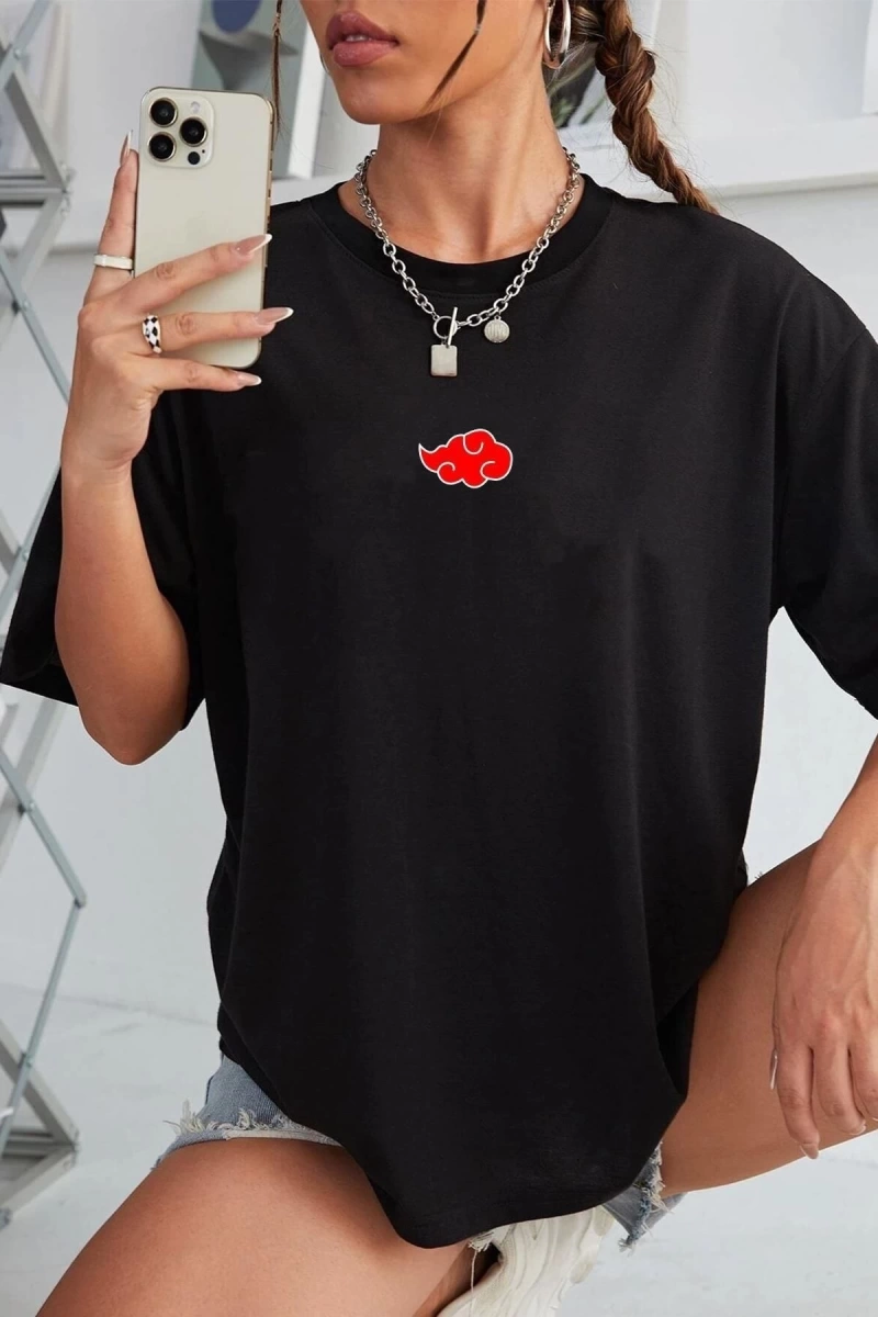 Unisex Ninja Akatsuki Baskılı T-shirt
