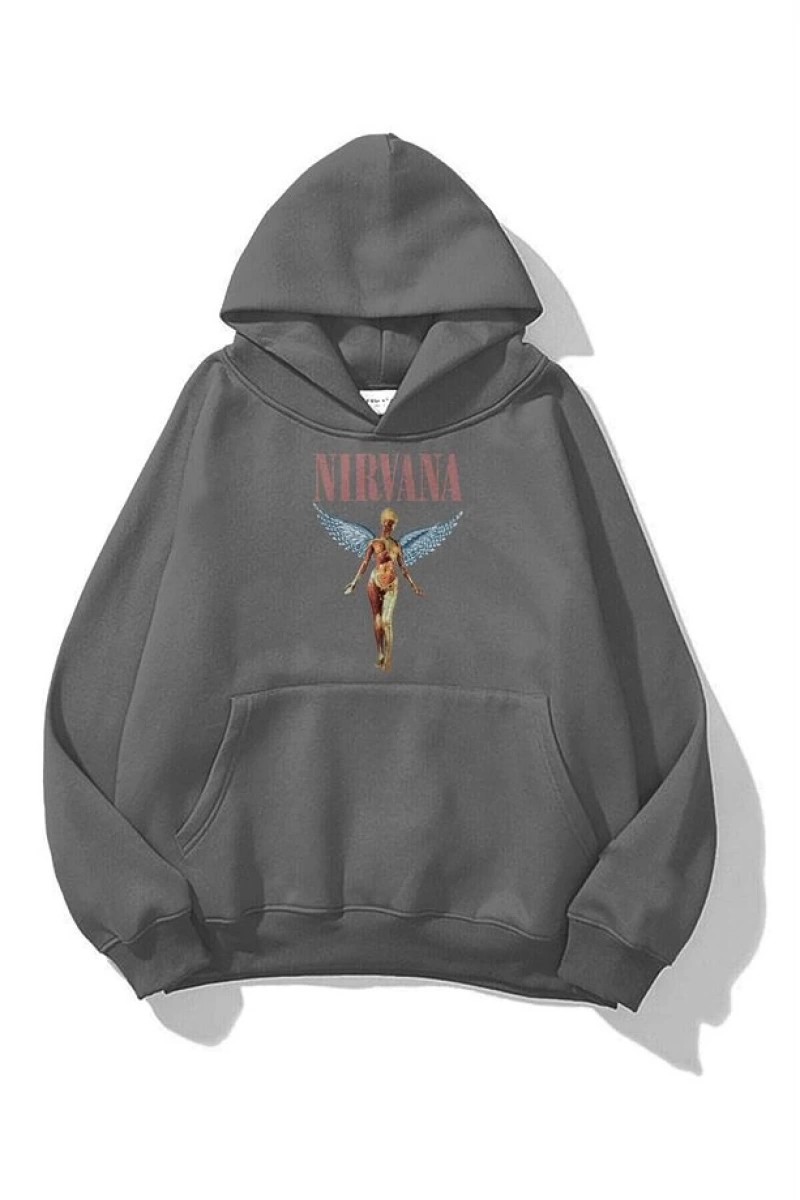 Unisex Nirvana Utero Sweatshirt Hoodie Gri