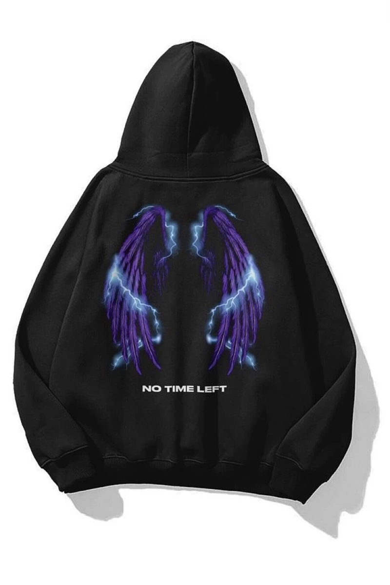 Unisex No Time Left Sweatshirt Hoodie Siyah