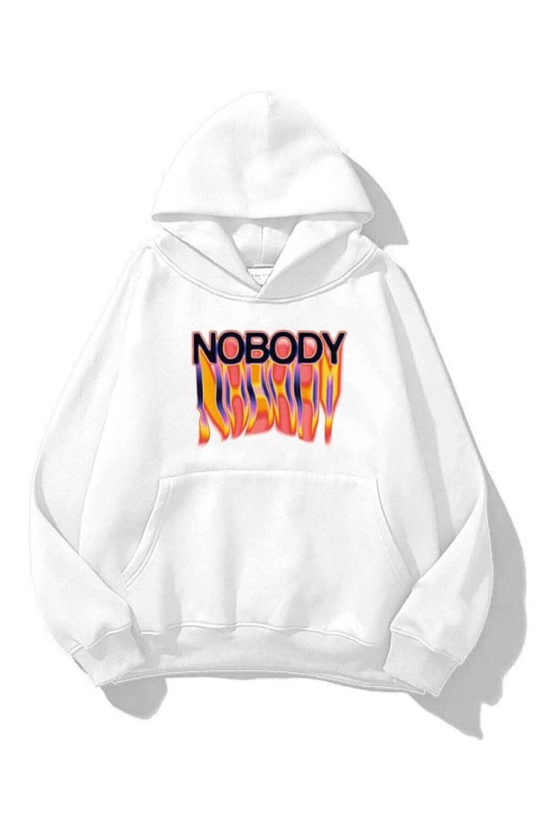 Unisex Nobody Sweatshirt Hoodie Beyaz
