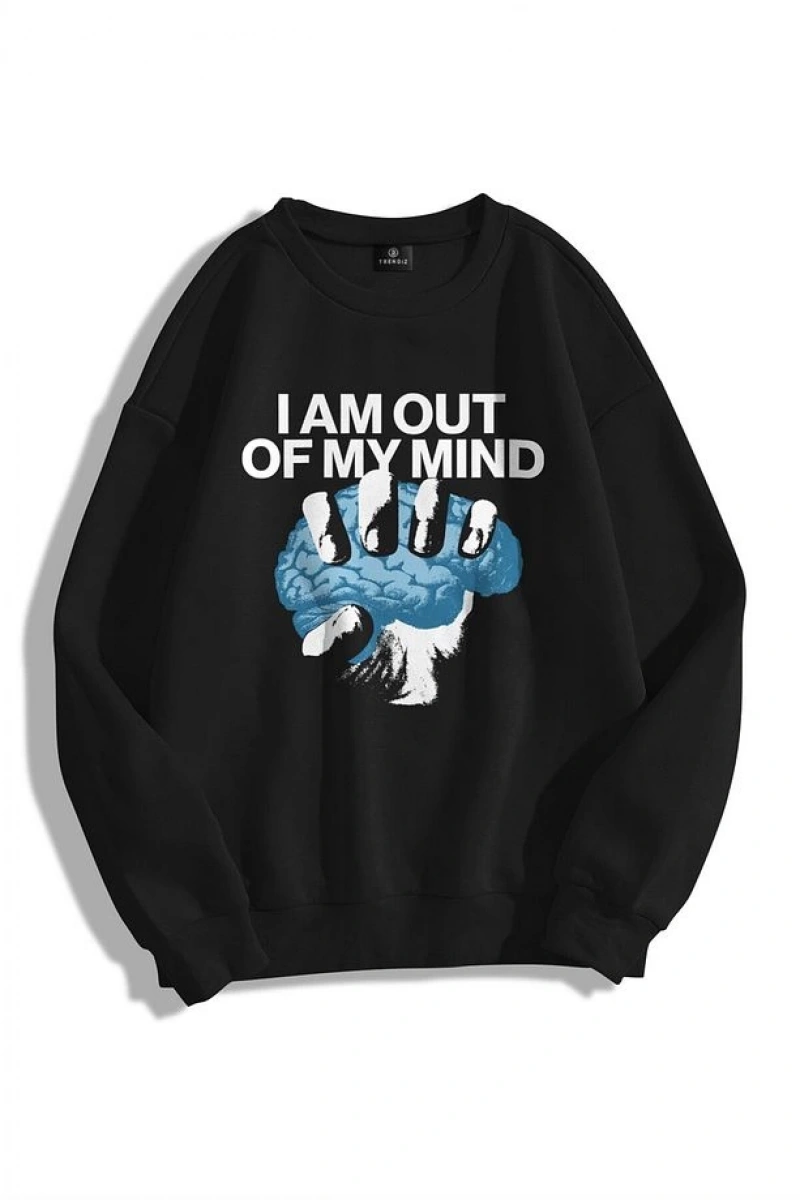 Unisex Out Of My Mind Bisiklet Yaka Sweatshirt Siyah