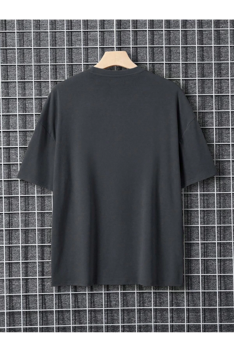 Unisex Oversize Kalıp Bina Ve Slogan Grafiği Düşük Omuz Harajuku Style