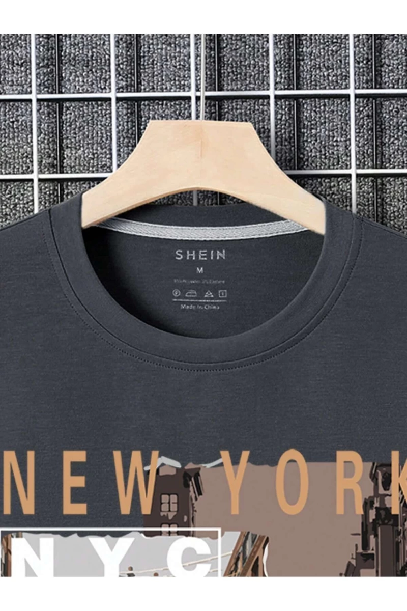 Unisex Oversize Kalıp Bina Ve Slogan Grafiği Düşük Omuz Harajuku Style