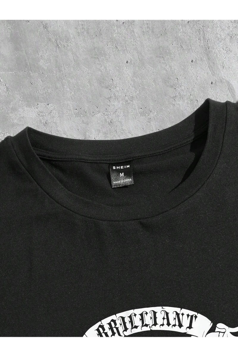 Unisex Oversize Kalıp Harfli ve İskelet Baskılı Harajuku Style