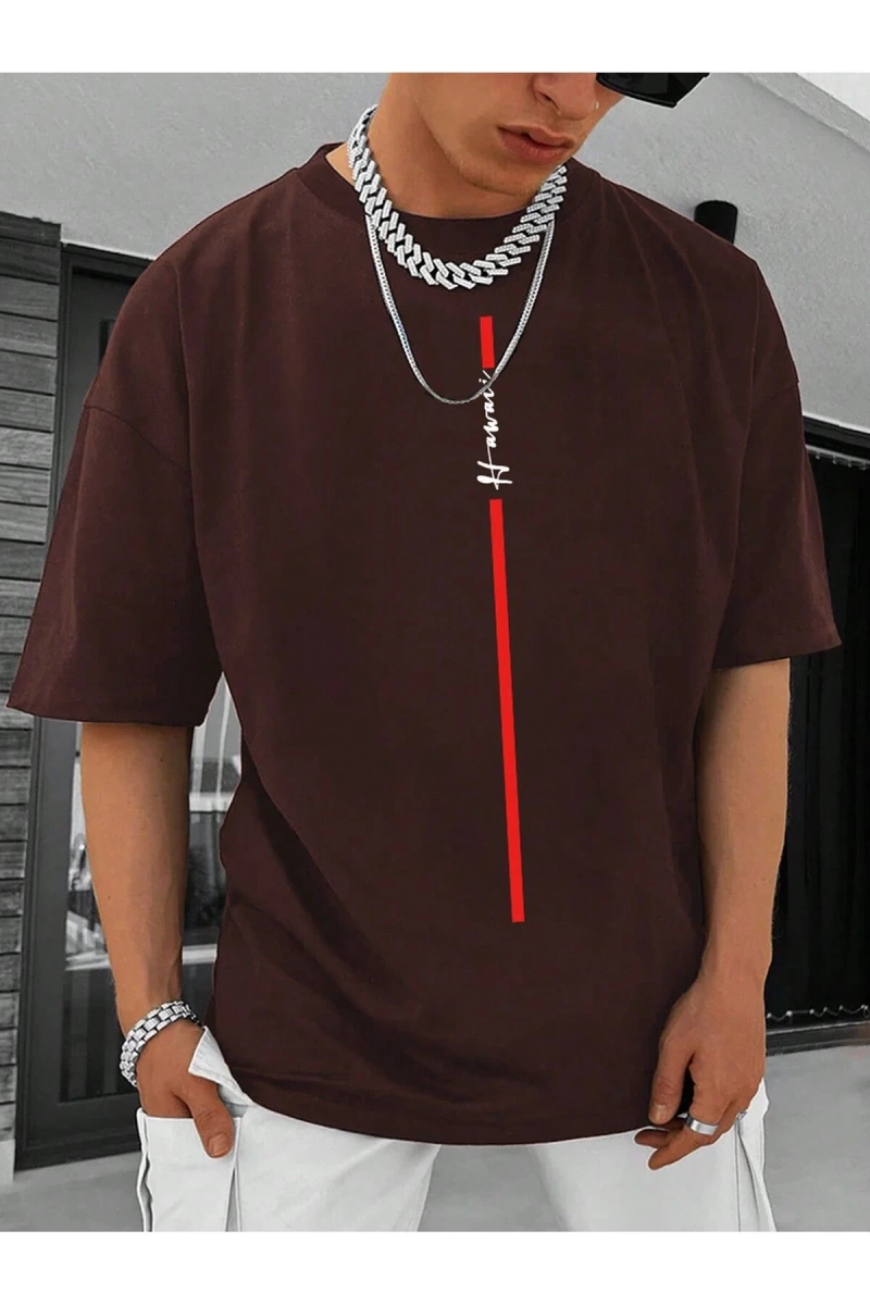 Unisex Oversize Kalıp Mektup Grafik Damla Omuz Harajuku Style