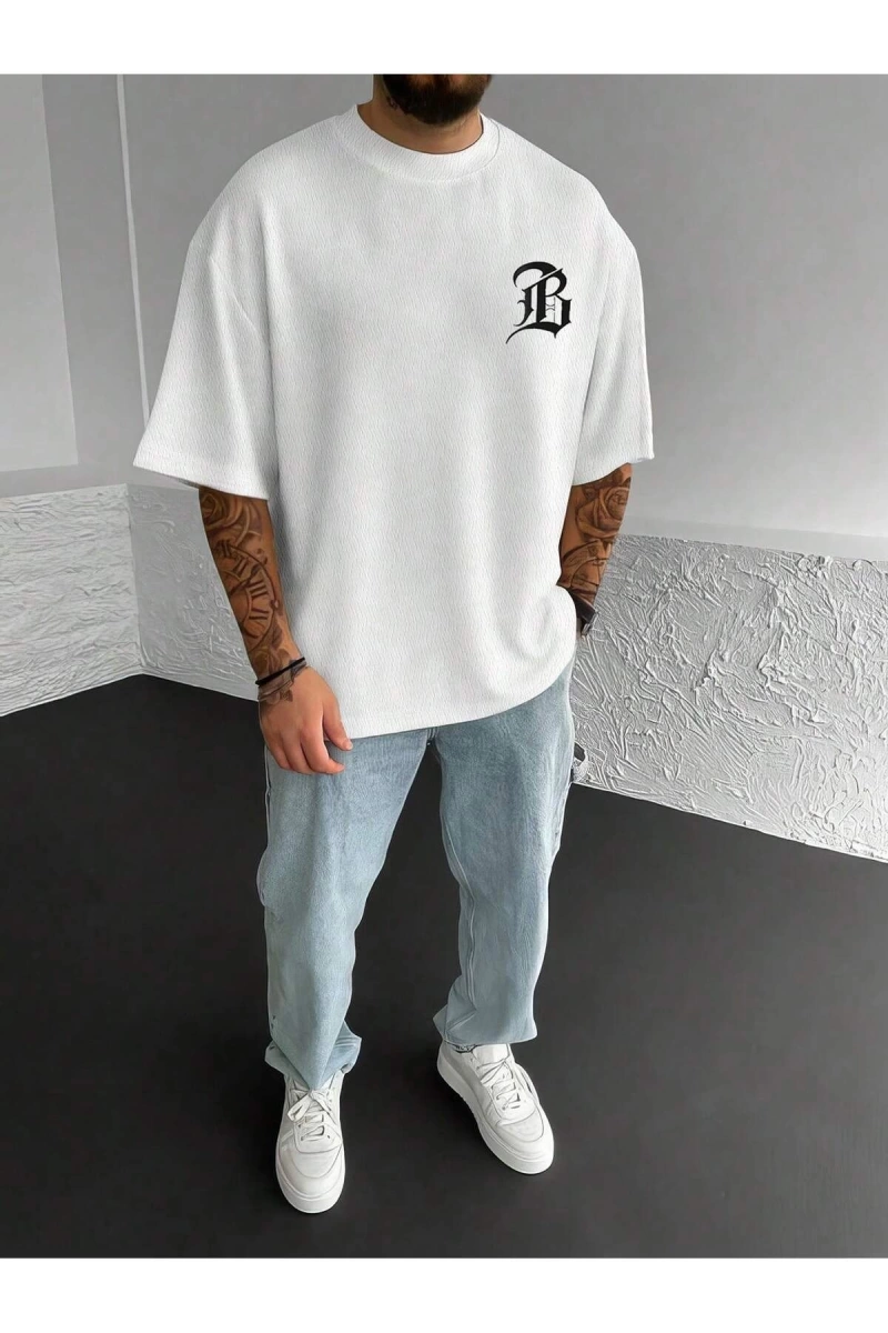 Unisex Oversize Kalıp Mektup Grafik Damla Omuz Harajuku Style