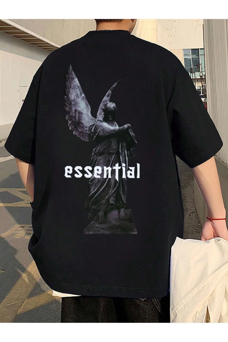 Unisex Oversize Kalıp Mektup ve Şekil Grafik Damla Omuz Harajuku Style