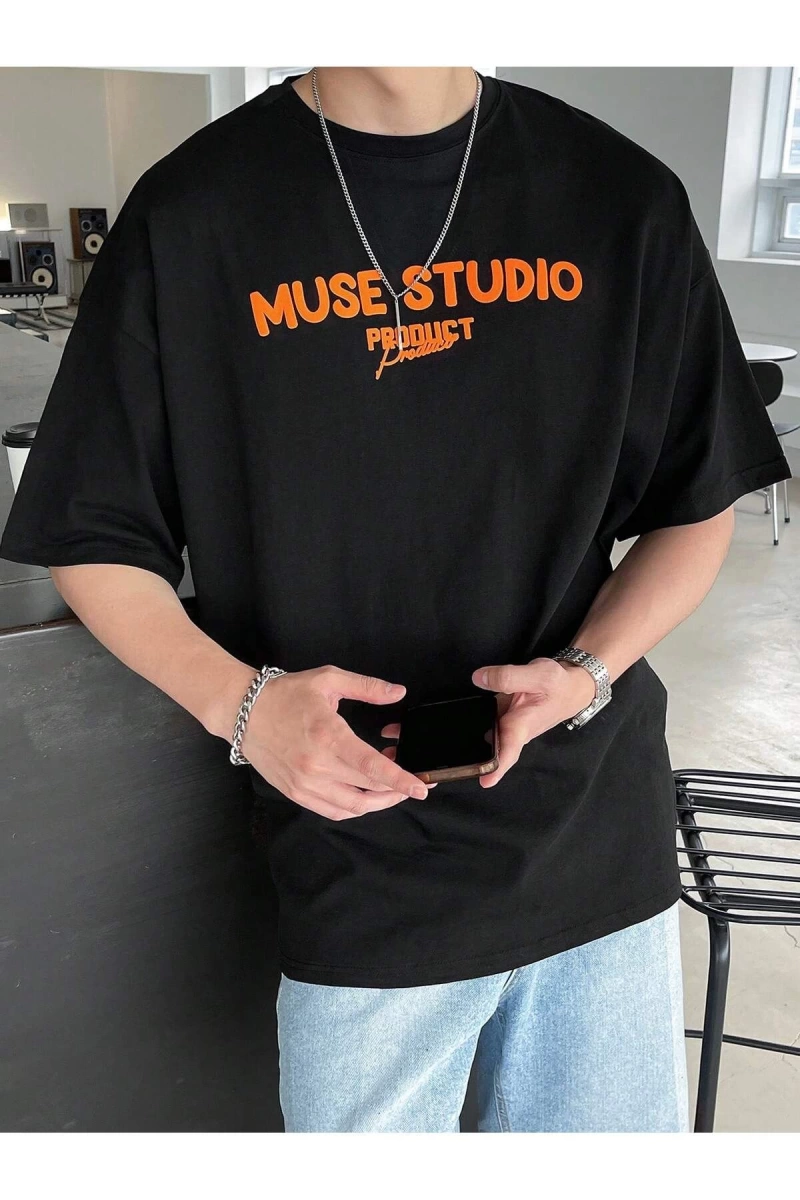Unisex Oversize Kalıp Pamuk Harfli Grafik Damla Omuz Harajuku Style