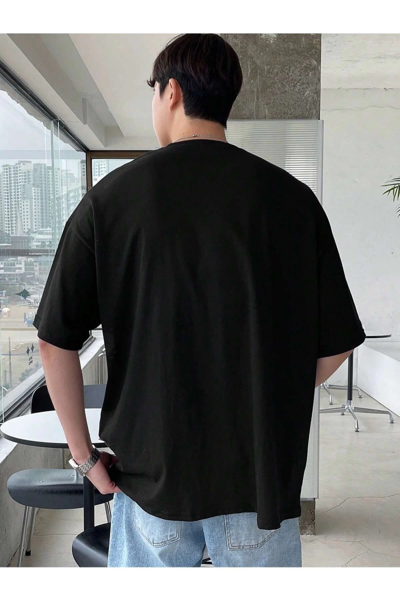 Unisex Oversize Kalıp Pamuk Harfli Grafik Damla Omuz Harajuku Style