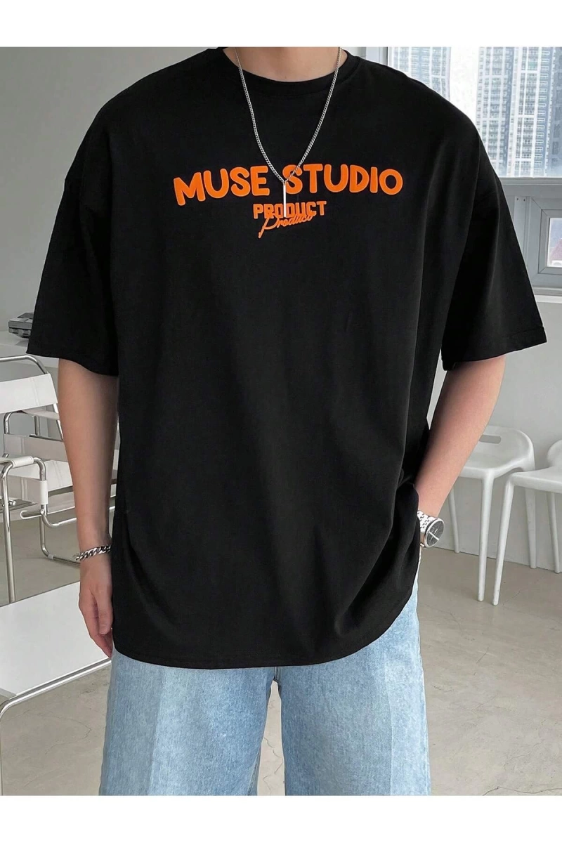 Unisex Oversize Kalıp Pamuk Harfli Grafik Damla Omuz Harajuku Style