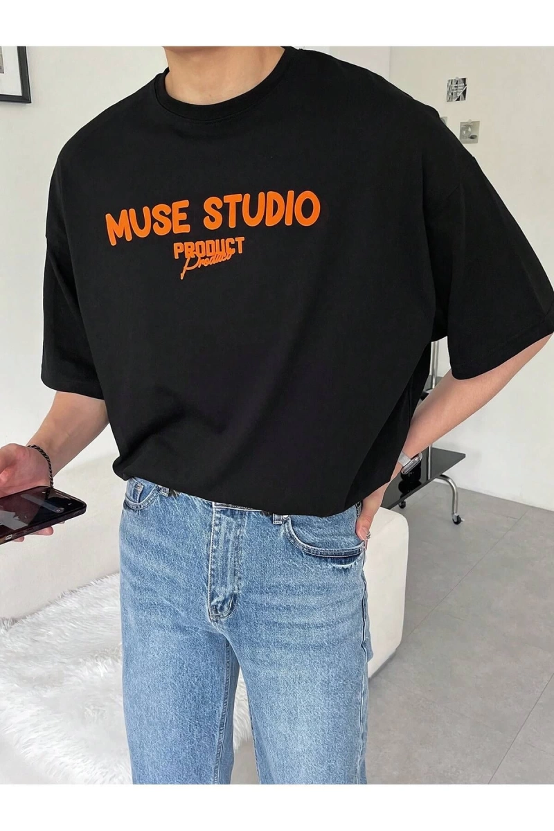Unisex Oversize Kalıp Pamuk Harfli Grafik Damla Omuz Harajuku Style