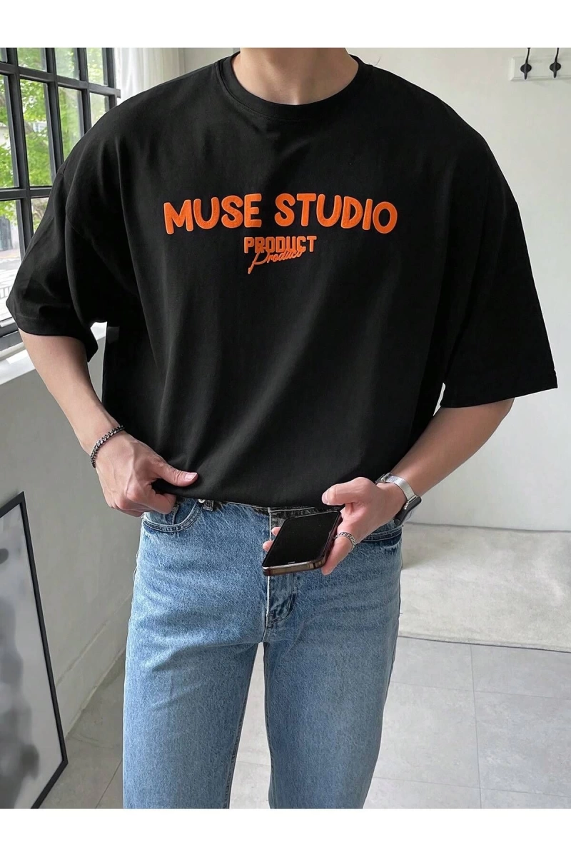 Unisex Oversize Kalıp Pamuk Harfli Grafik Damla Omuz Harajuku Style