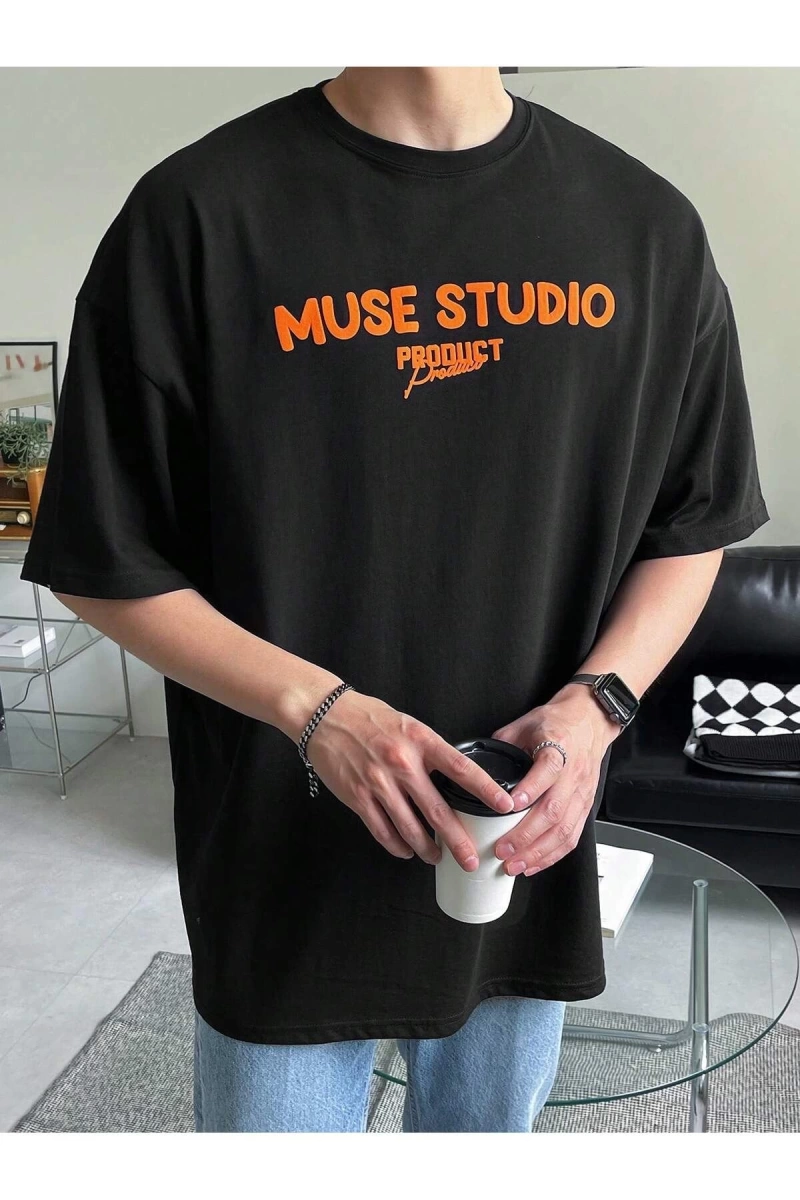 Unisex Oversize Kalıp Pamuk Harfli Grafik Damla Omuz Harajuku Style