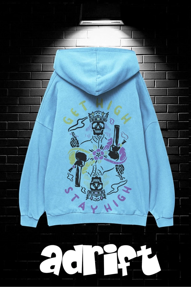 Unisex Oversize Kapüşonlu Kanguru Cepli Get High Stay High Baskılı Sweatshirt Hoodie