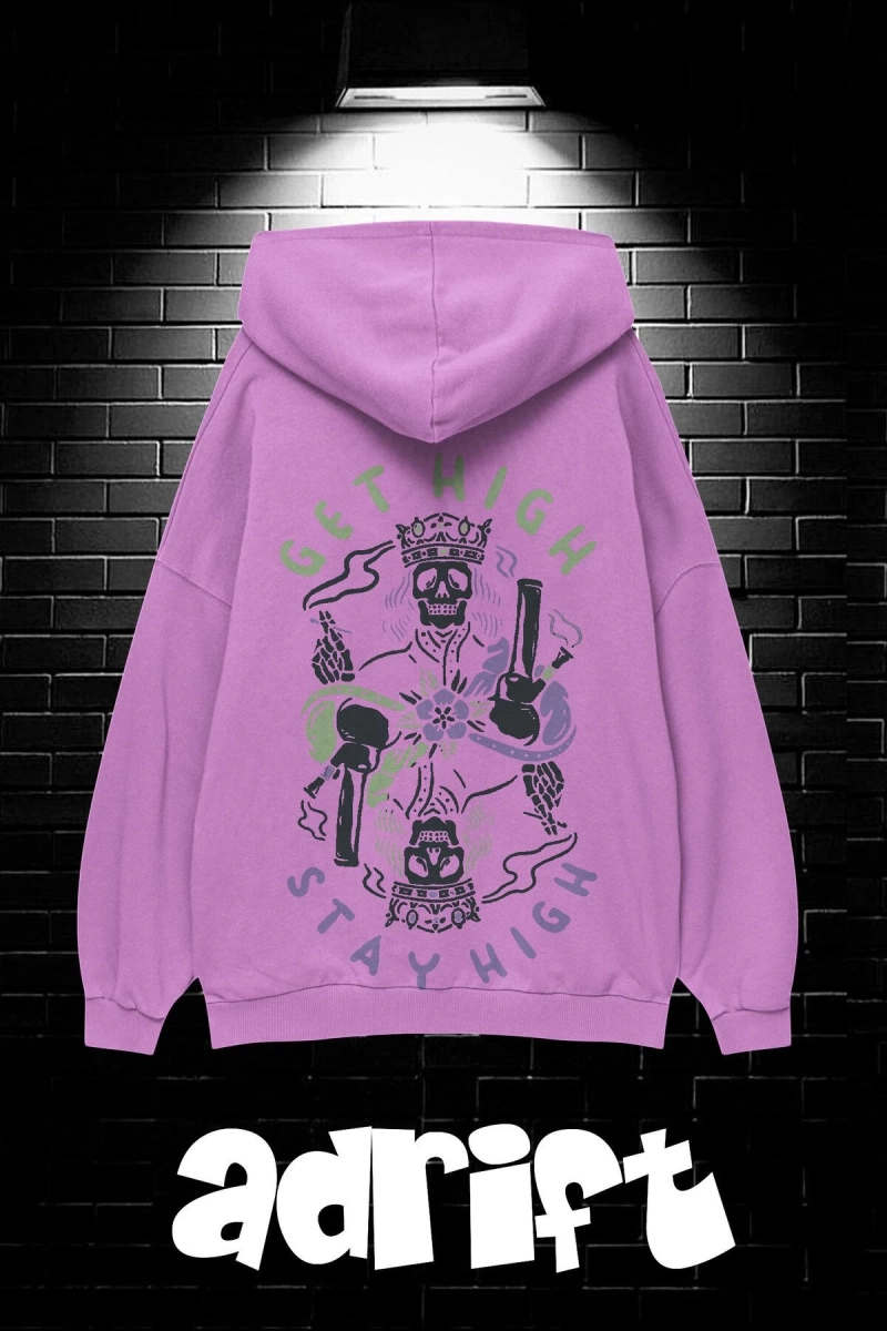 Unisex Oversize Kapüşonlu Kanguru Cepli Get High Stay High Baskılı Sweatshirt Hoodie