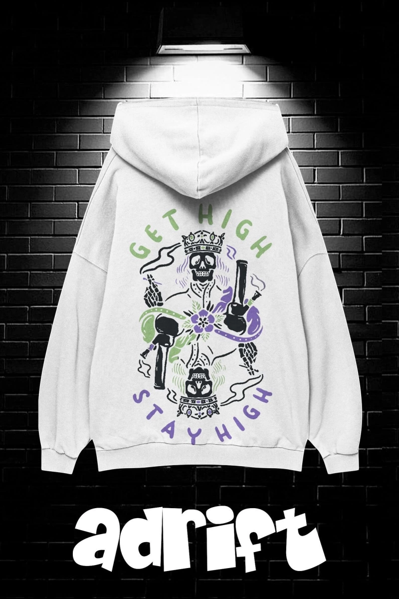 Unisex Oversize Kapüşonlu Kanguru Cepli Get High Stay High Baskılı Sweatshirt Hoodie