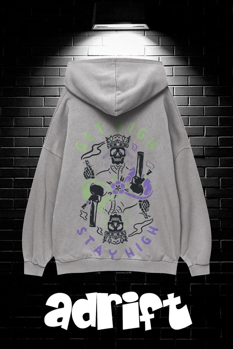 Unisex Oversize Kapüşonlu Kanguru Cepli Get High Stay High Baskılı Sweatshirt Hoodie