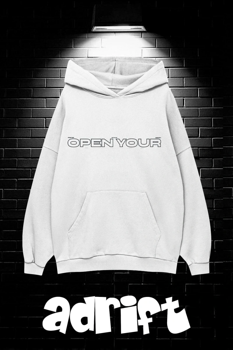 Unisex Oversize Kapüşonlu Kanguru Cepli Open Your Baskılı Sweatshirt Hoodie