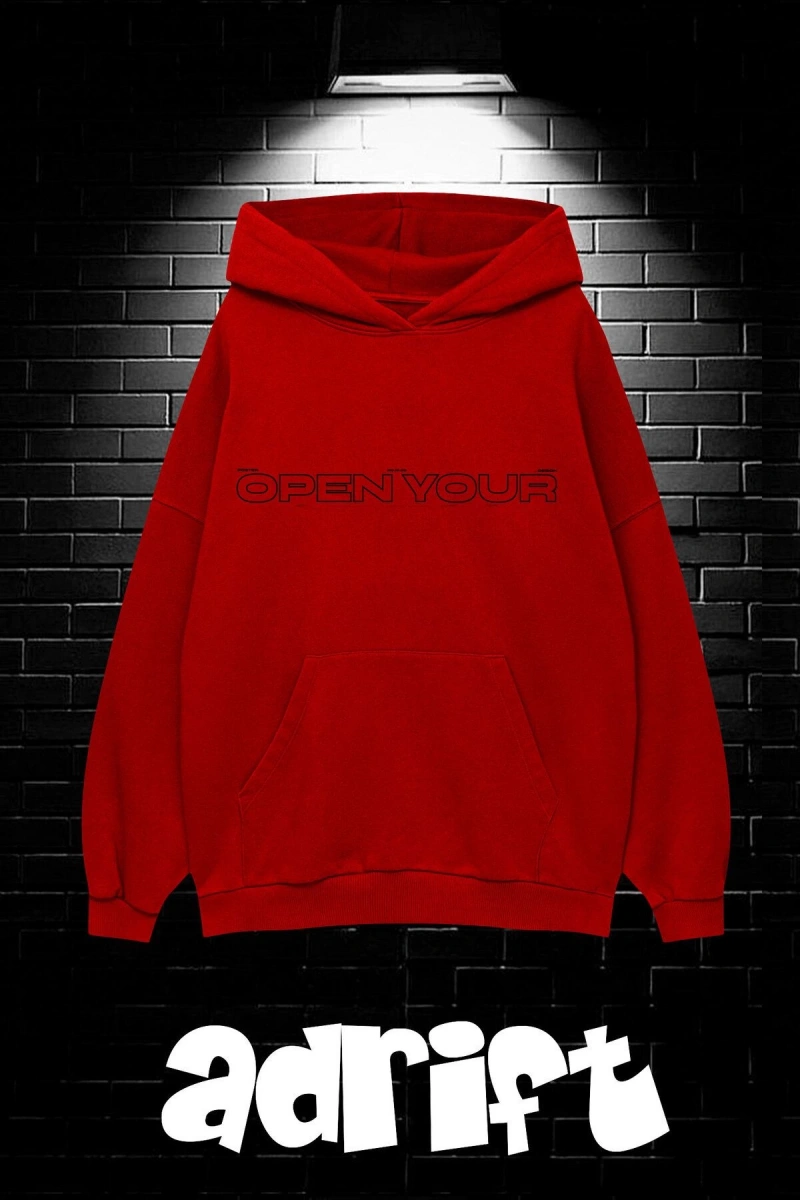 Unisex Oversize Kapüşonlu Kanguru Cepli Open Your Baskılı Sweatshirt Hoodie
