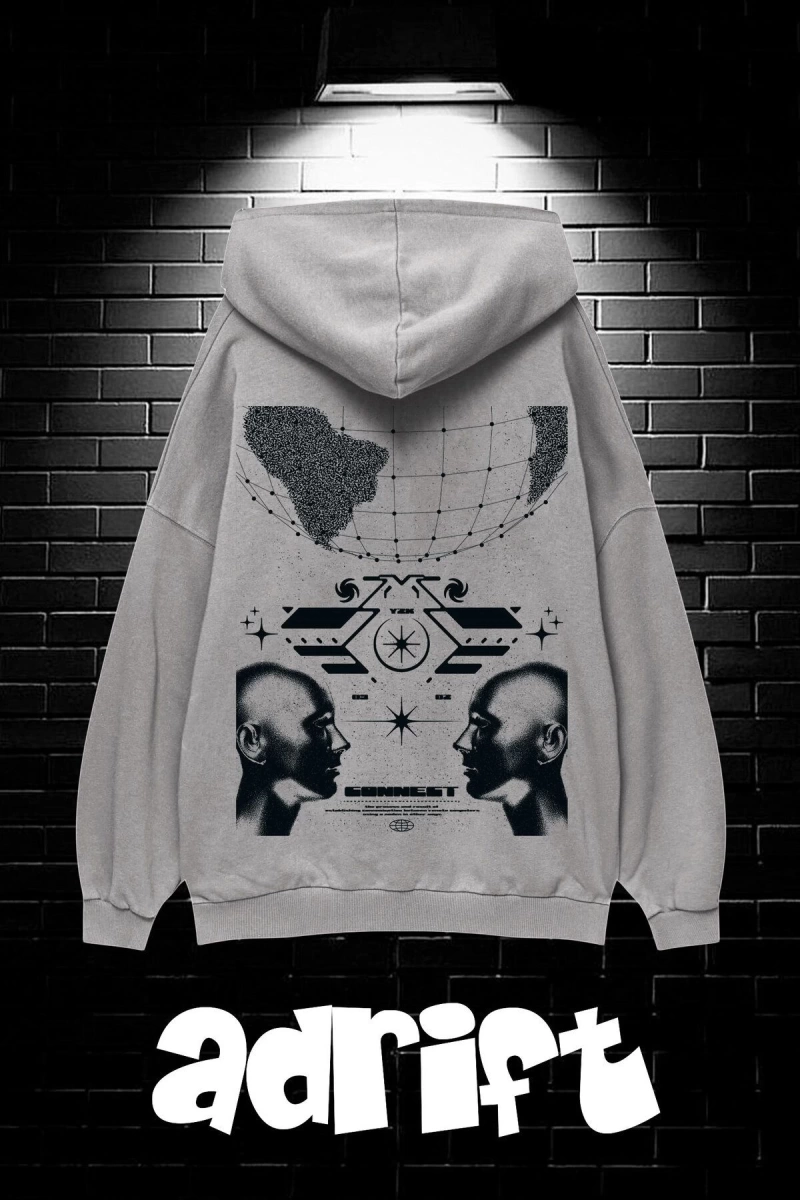 Unisex Oversize Kapüşonlu Kanguru Cepli Resro Futurısm Baskılı Sweatshirt Hoodie