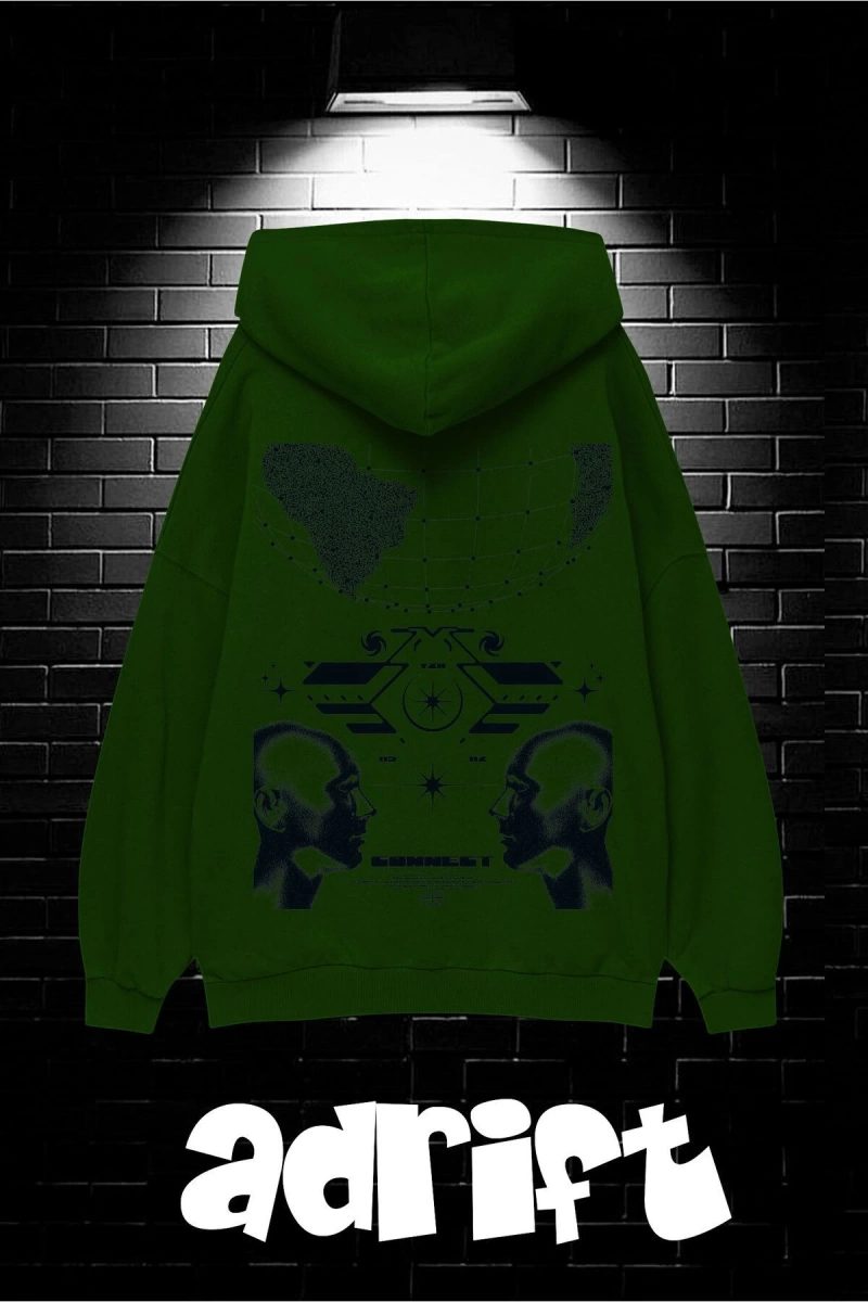 Unisex Oversize Kapüşonlu Kanguru Cepli Resro Futurısm Baskılı Sweatshirt Hoodie