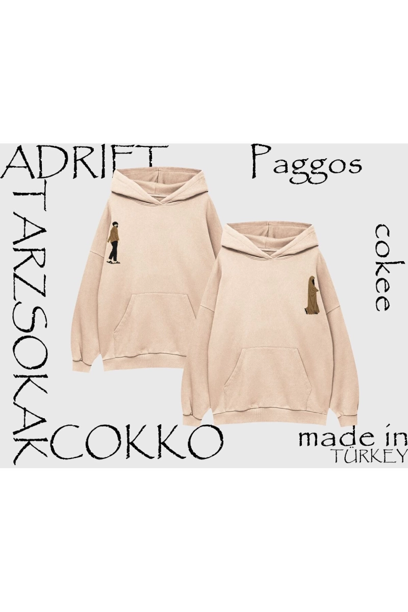 Unisex Oversize Kapüşonlu Kanguru Cepli Sevgili Tesettür Baskılı