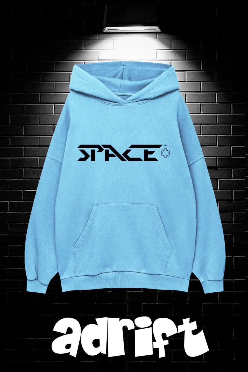 Unisex Oversize Kapüşonlu Kanguru Cepli Space Worldred Baskılı Sweatshirt Hoodie