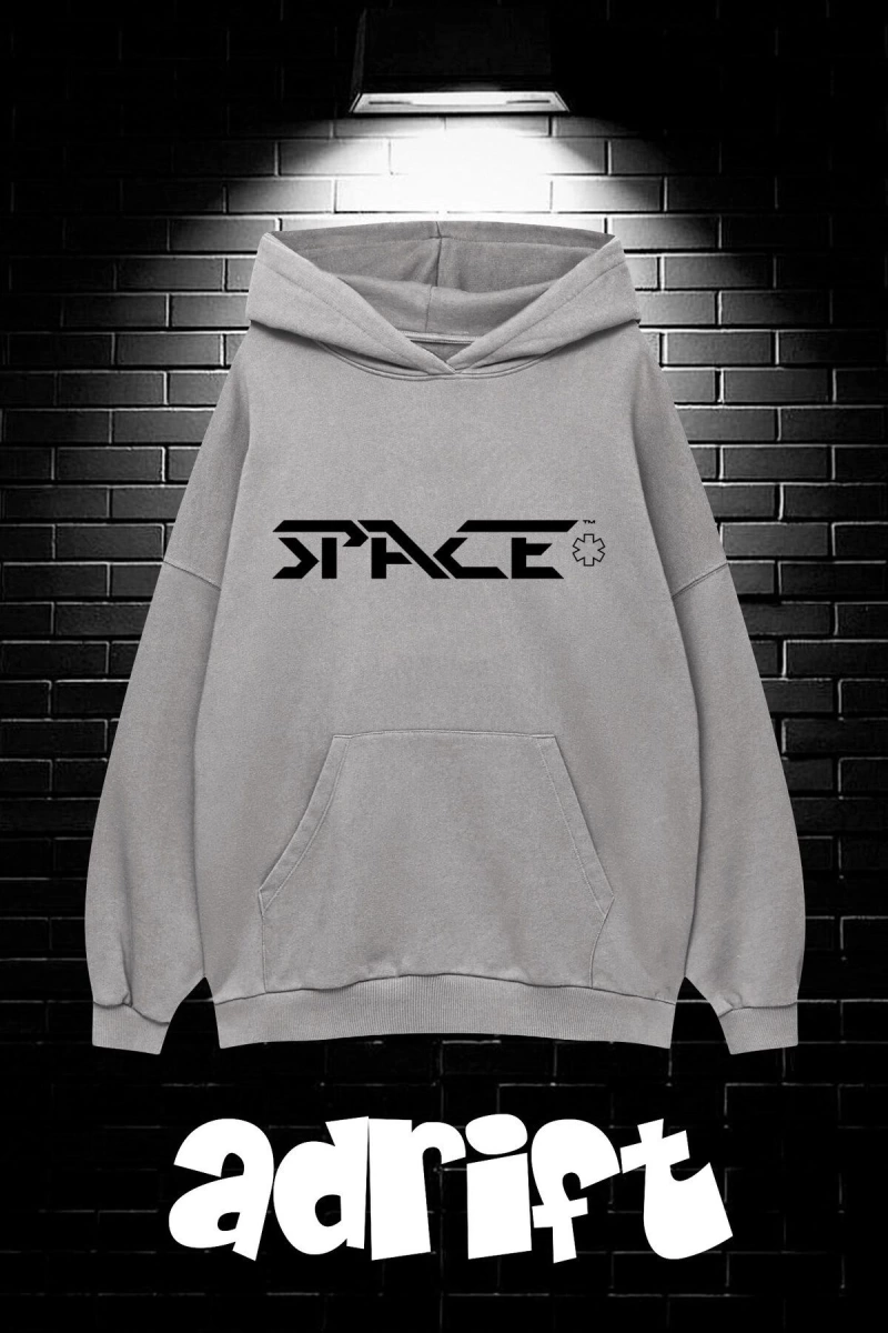 Unisex Oversize Kapüşonlu Kanguru Cepli Space Worldred Baskılı Sweatshirt Hoodie