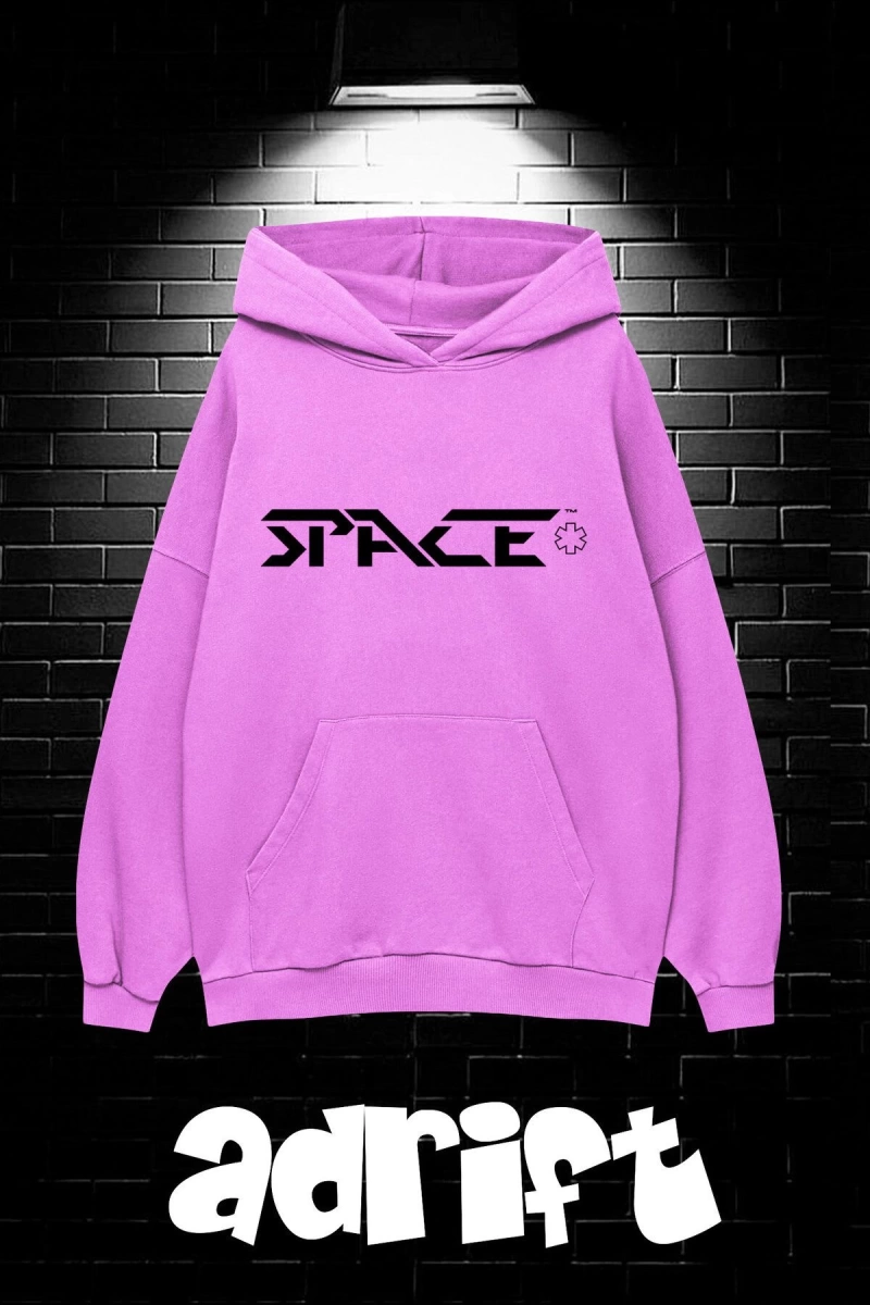 Unisex Oversize Kapüşonlu Kanguru Cepli Space Worldred Baskılı Sweatshirt Hoodie
