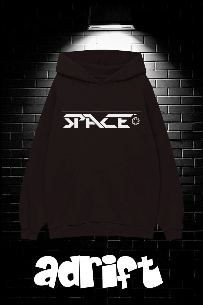 Unisex Oversize Kapüşonlu Kanguru Cepli Space Worldred Baskılı Sweatshirt Hoodie