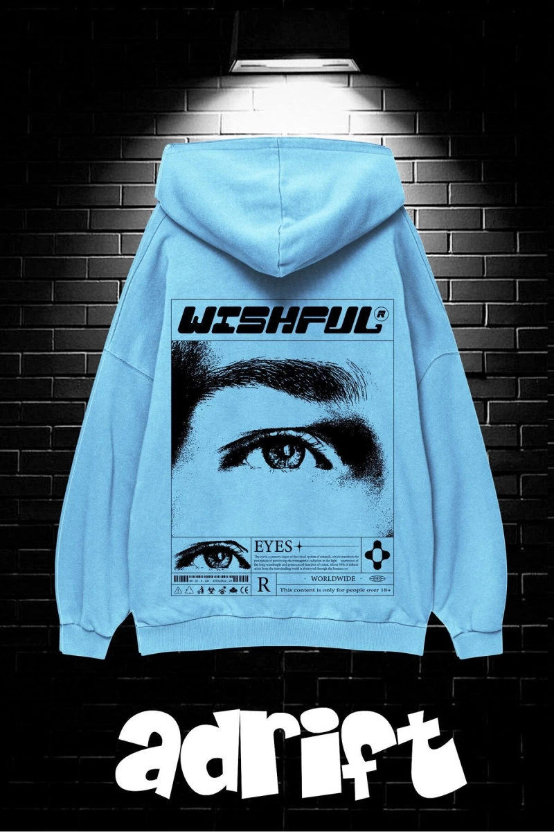 Unisex Oversize Kapüşonlu Kanguru Cepli Wıshful Baskılı Sweatshirt Hoodie